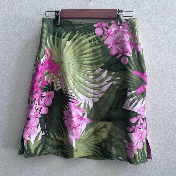 Tommy Bahama Floral 100% Silk Green Mini Tropical Hawaiian Skirt Women's Size 2 - Picture 1 of 6
